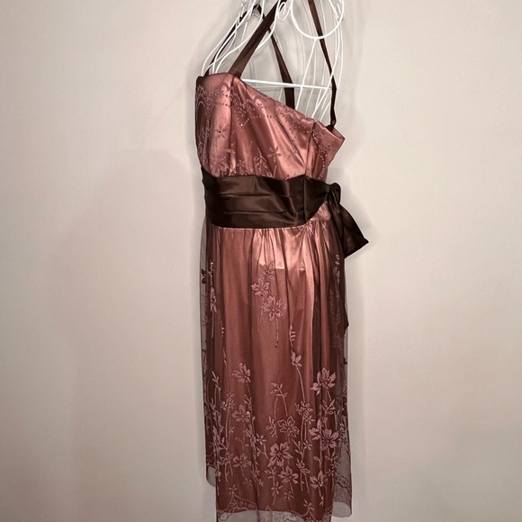 R&M Richards Mauve Beaded & Sequin Floral Motif Halter Dress - Picture 3 of 11